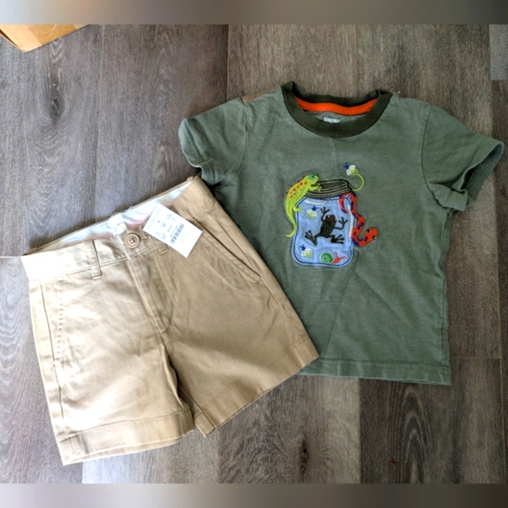 NWT Crewcuts Boys Tan Shorts And Gymboree Tee Bundle - Size 2T